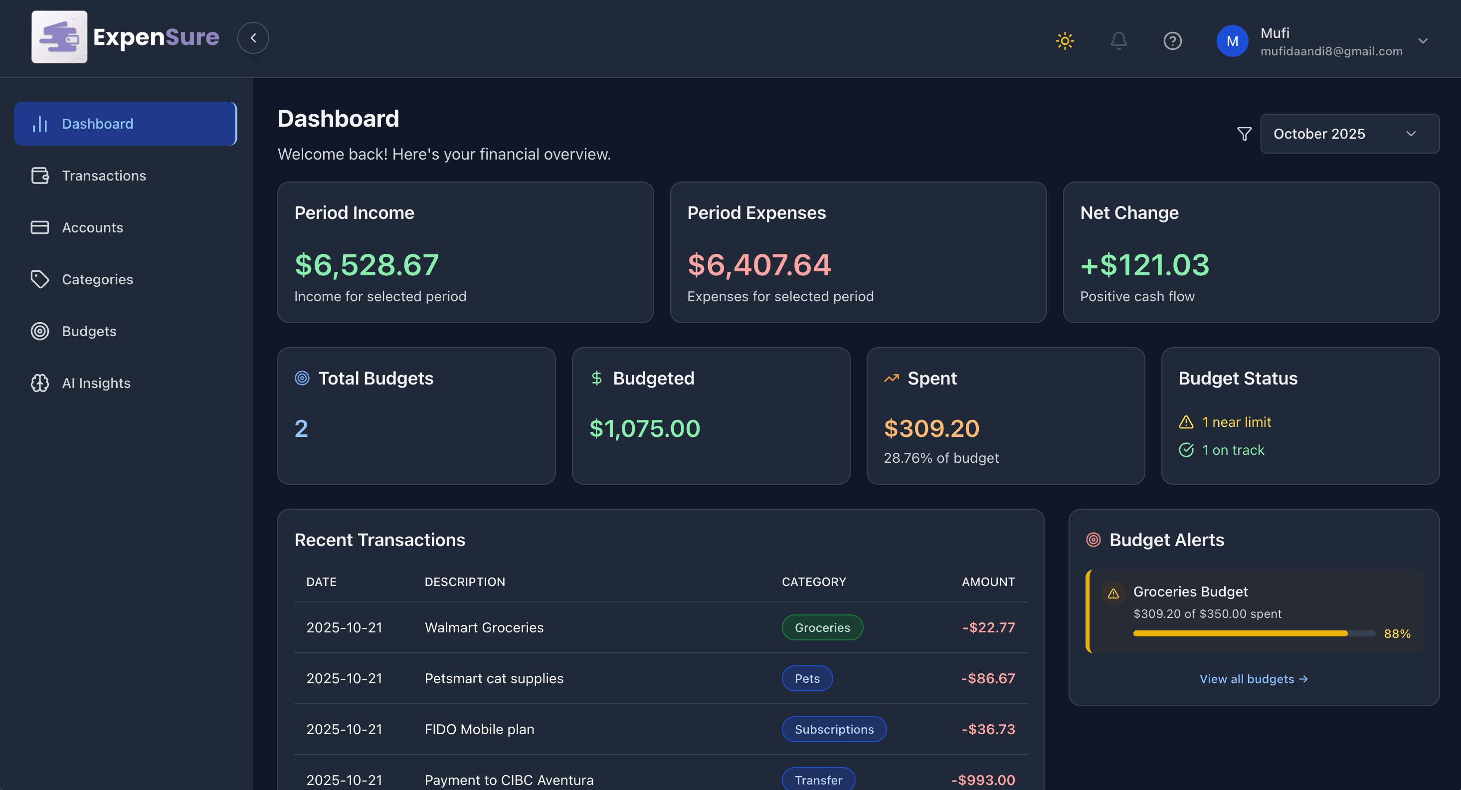 Screenshot of Expense Tracker with Gemini AI - A modern expense tracking app that uses Gemini AI to automatically categorize tr...